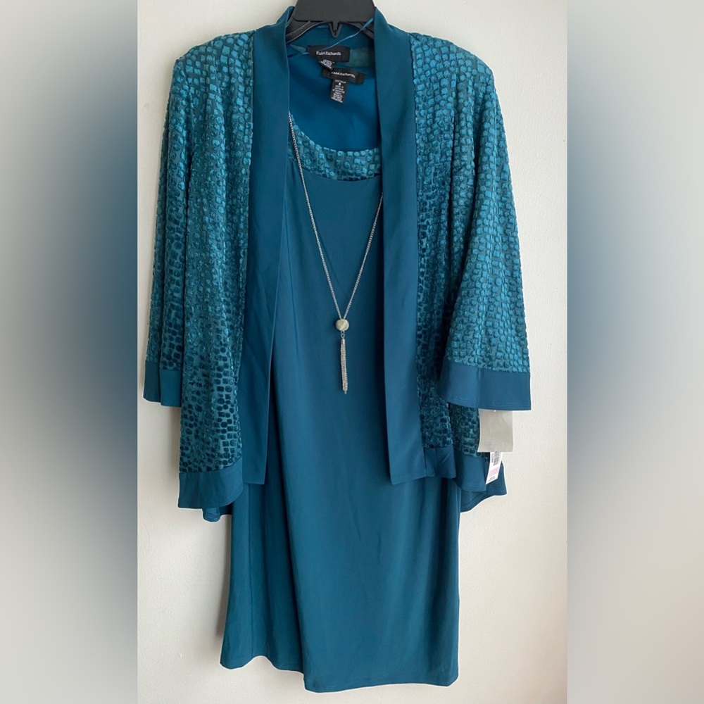 Elegant Teal Dress with Textured Overlay